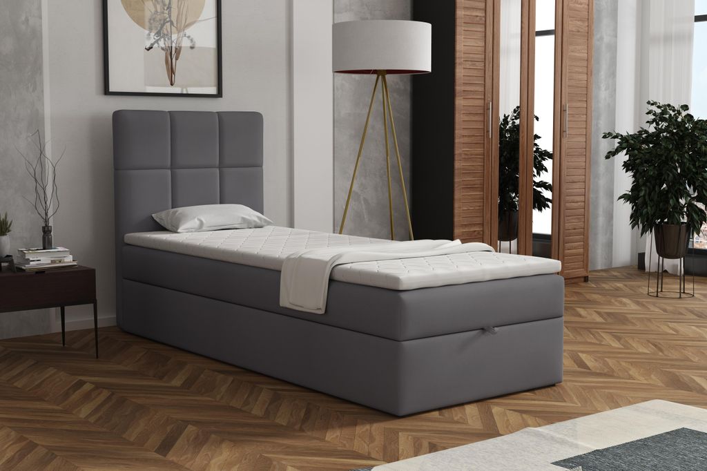 MR GROUP Boxspringbett GRAZ 70x200 cm Kinderbett, Jugendbett, Einzelbetten, Bett mit Stauraum, Polsterbett Matratze Topper H3 Schlafzimmer, dunkelgrau
