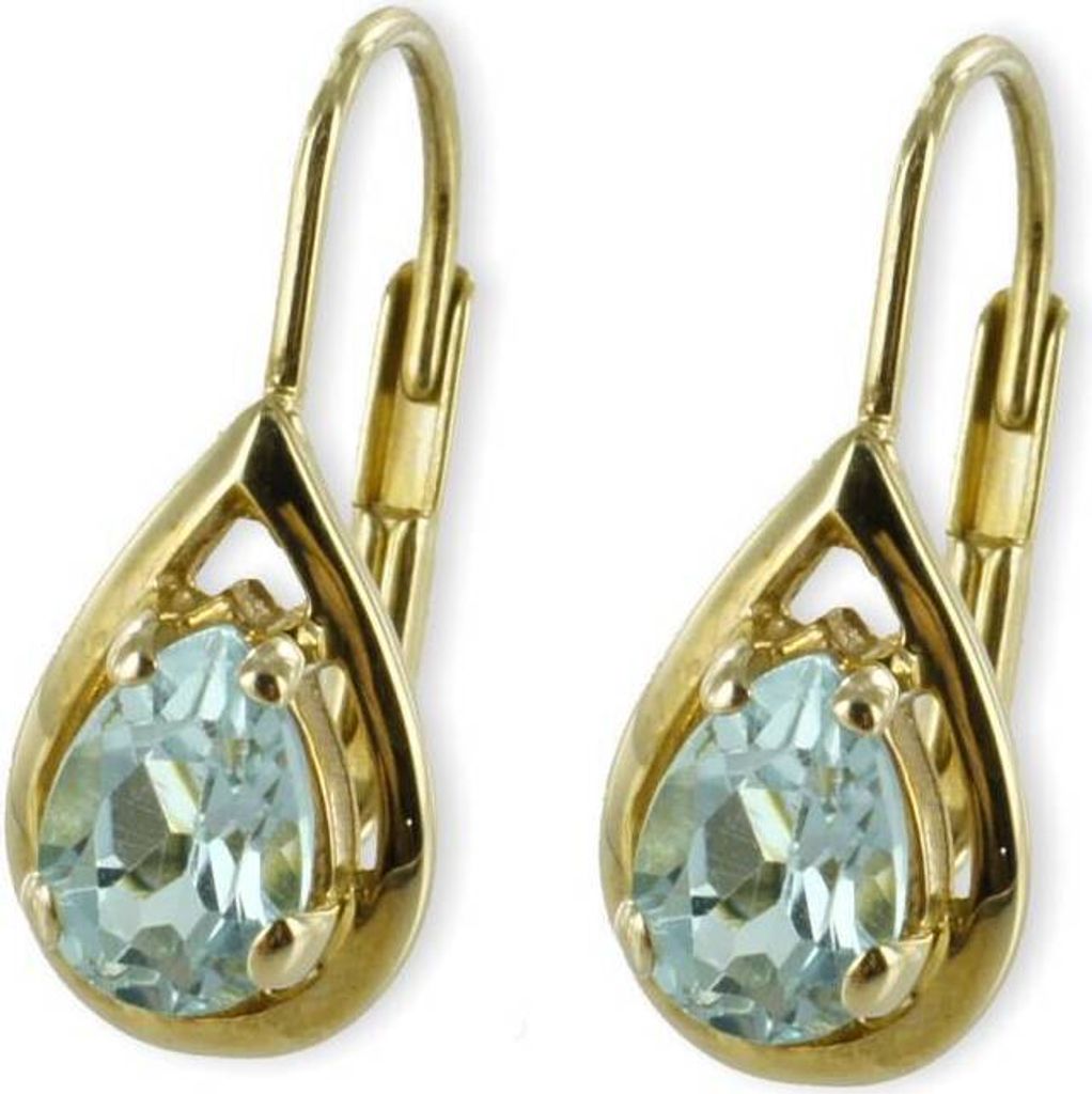 Button Ohrringe Ohrhänger echt Gold 333 (8 kt) mit Blautopas