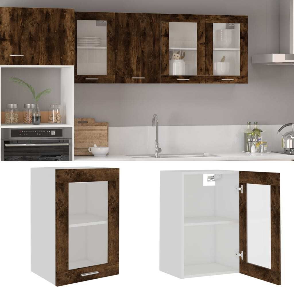 The Living Store Hängeschrank Glas Räuchereiche 40x31x60 cm Holzwerkstoff