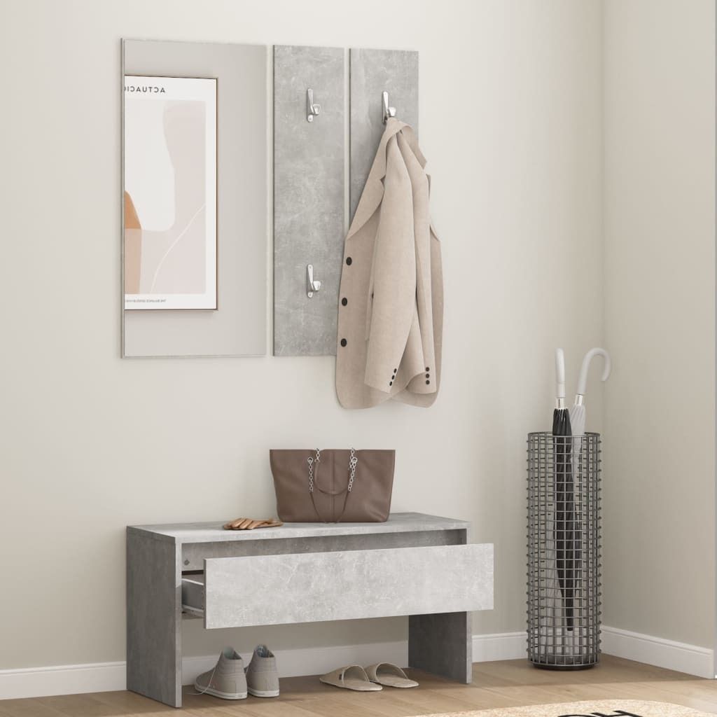 Cloris DesignMöbel Sitzbänke - Grau Garderoben-Set Betongrau Holzwerkstoff Schlichtes2438828