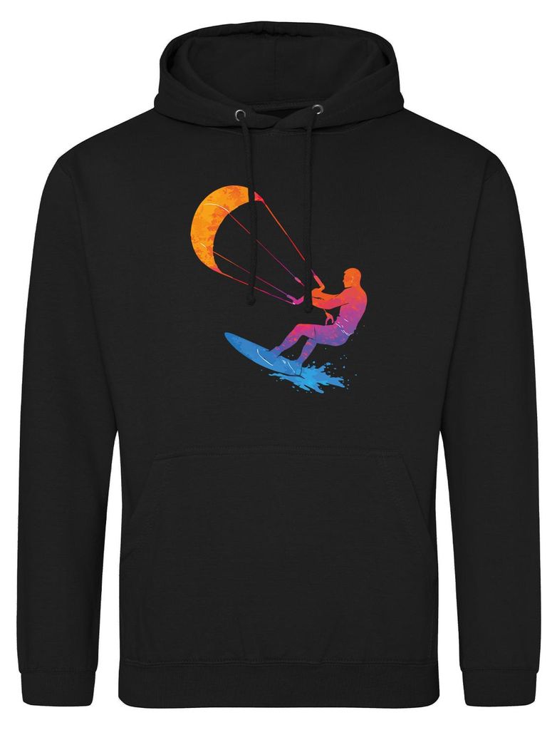 Huuraa Uni Hoodie Kitesurfen bunte Silhouette 3XL Deep Black Vegan Sweatshirt Geschenkidee