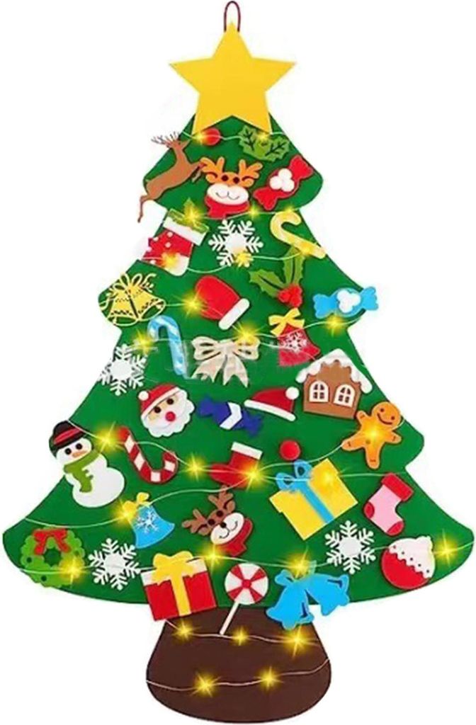 Montessori-Weihnachtsbaum aus Filz für Kleinkinder mit Lichtern, DIY-Spiele, Kinder-Weihnachtsbaum-Set aus Plüsch mit 32/40 Ornamenten