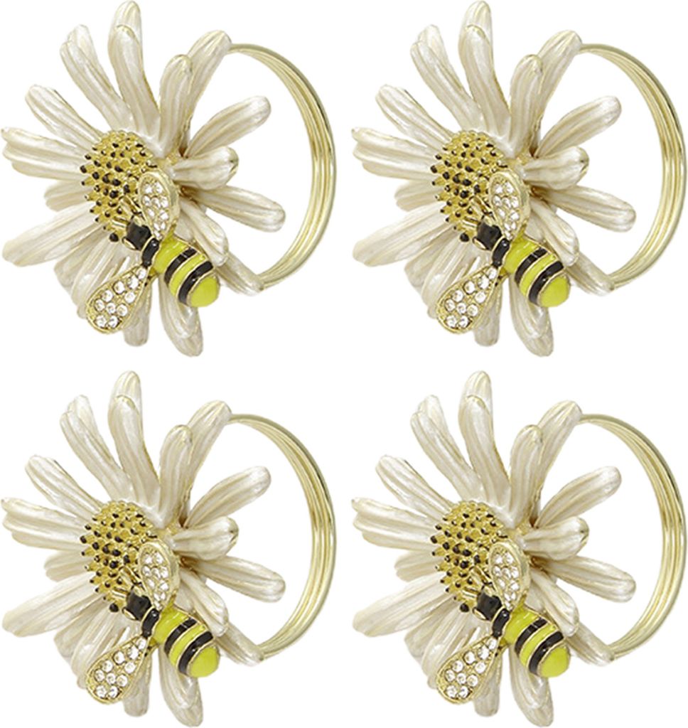 4pcs Serviettenringblumenmuster Tränenresistante Legierung Delikates Design Serviette Schnalle für Bar-Beige