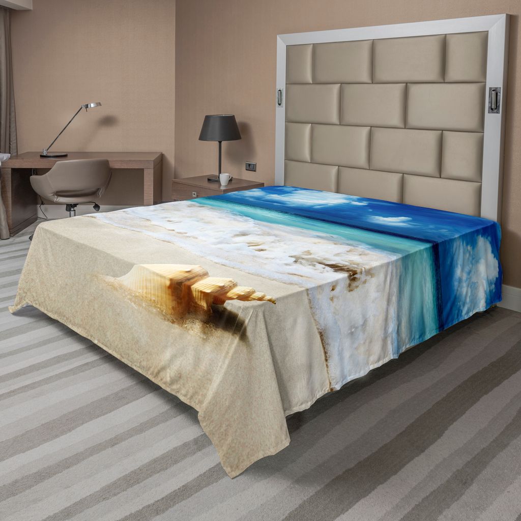 ABAKUHAUS Muscheln Bettlaken, Seebild von Sunny Sandy Küstenlinie karibischem Ozean mit Wellen, weiches bequemes oberes Bettlaken für ein dekorat...