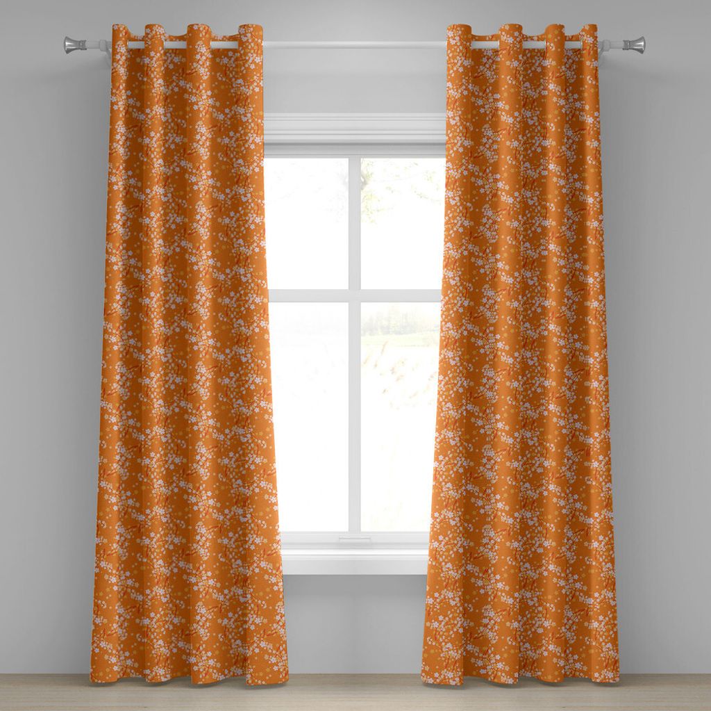 ABAKUHAUS Blumen Ösenvorhang, Vivid Blooming Tree Branches Frühling Blütenblätter Happy Essence Beauty Pattern, Dekorative 2-Panel-Fenstervorh...