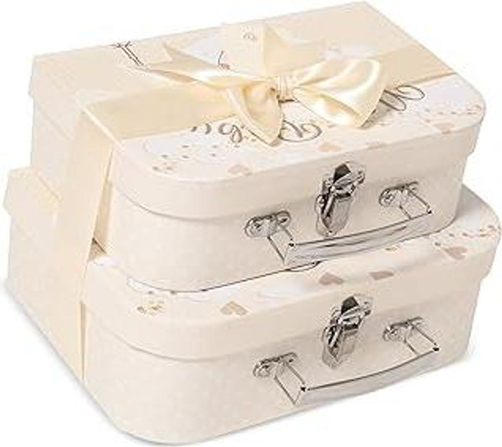 Geschenkbox für Neugeborene - Zwei Befüllbare Cremefarbene Erinnerungsboxen mit Satinband und Kärtchen - Baby Geschenkset für Kleine und Mittel...