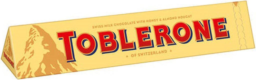 A Toblerone chocolate bar packaging against a white background.