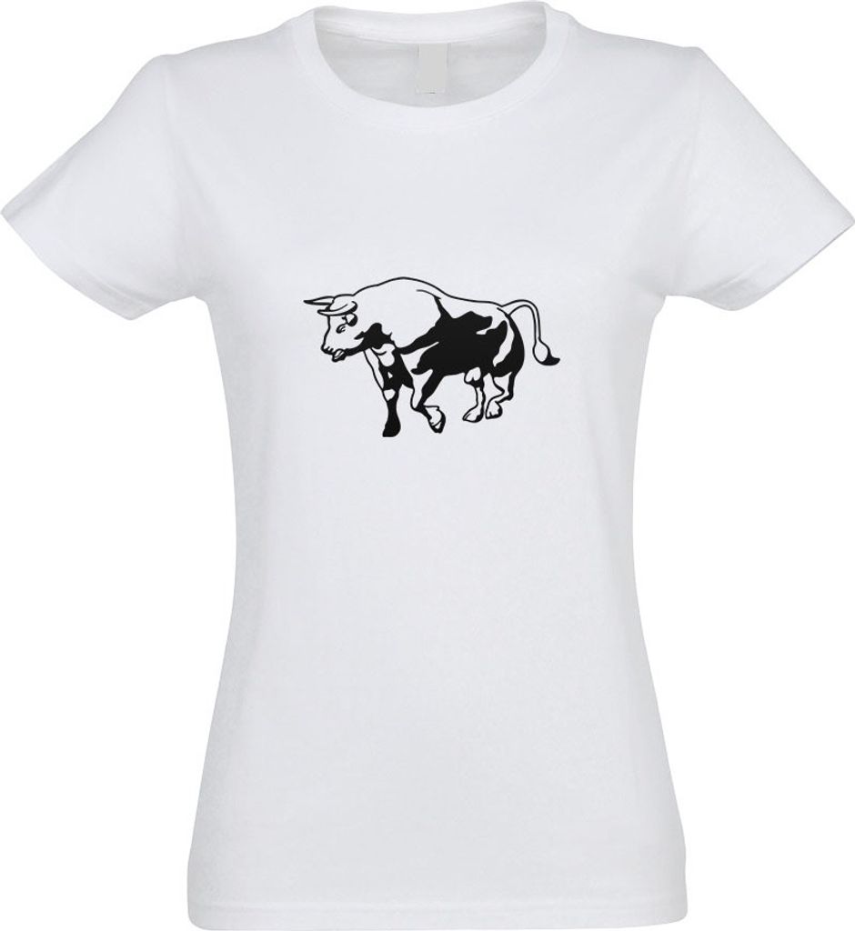 Kiwistar - T-Shirt tailliert - Damen - Weiss - Stier Motiv 3 - Bulle - Hausrind - mit Motiv Bedruckt - Funshirt Design - Sport - Freizeit - Damen - L