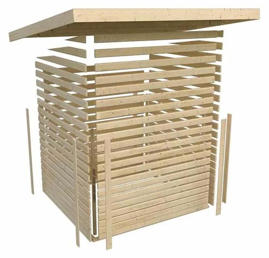 KARIBU Gartenhaus Glücksberg Terragrau 238 x 213 cm, Gartenhaus mit Anbaudach, Pultdach, Steck Schraubsystem, 19 mm Wandstärke, Fichtenholz, inkl...