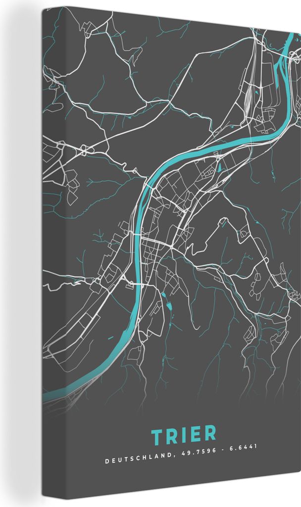 OneMillionCanvasses - Leinwandbilder - 90x140 cm, Stadtplan - Deutschland - Blau - Trier - Karte, Wandbilder Kunstdruck Wanddekoration - Foto auf...