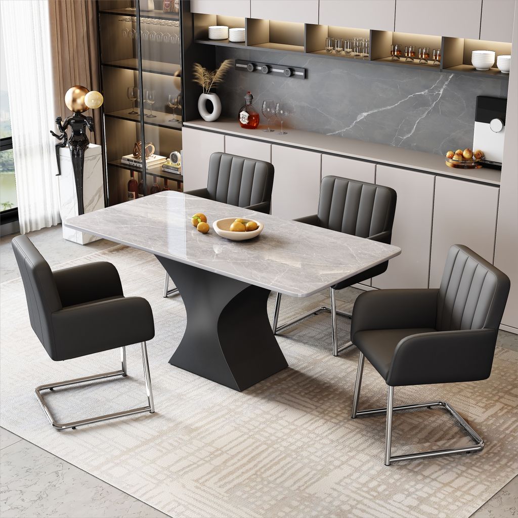 MODFU Esszimmerstuhl Küchenstuhl Relaxsessel Loungesessel 4er set Wohnzimmerstuhl mit zickzackförmige Metallbeine Schwarz