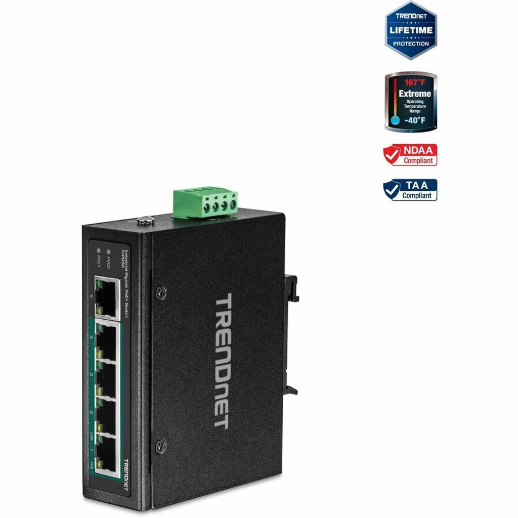 TRENDnet Industrie Switch 5 Port Fast Eth. PoE+ L2 DIN-Rai