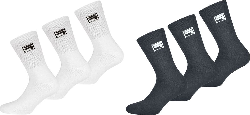 FILA Tennis Socken Herren Damen F9000 Crew 6 Paar - Farbe: weiss 3 Paar schwarz 3 Paar - Größe: 43-46