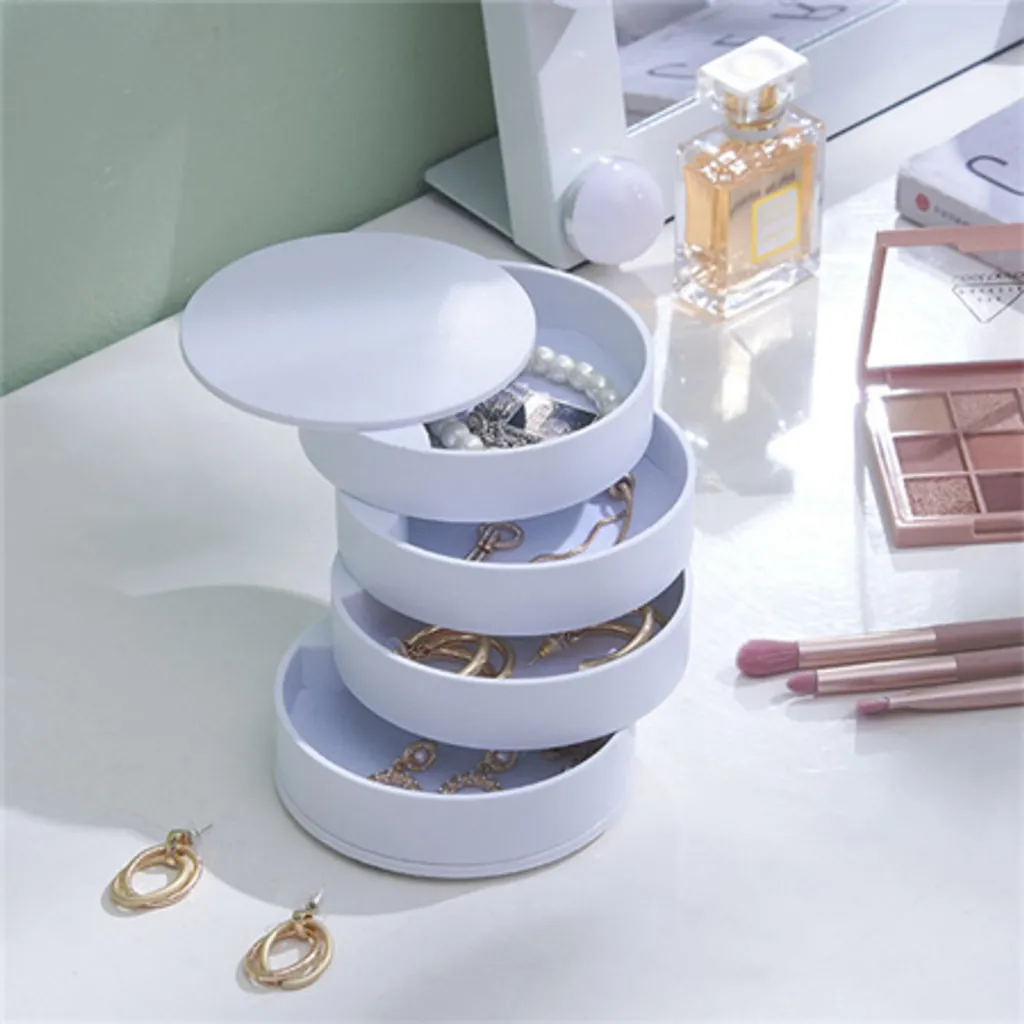 Rangement bijoux rotatif pour coiffeuse 4 compartiments blanc moderne - 3
