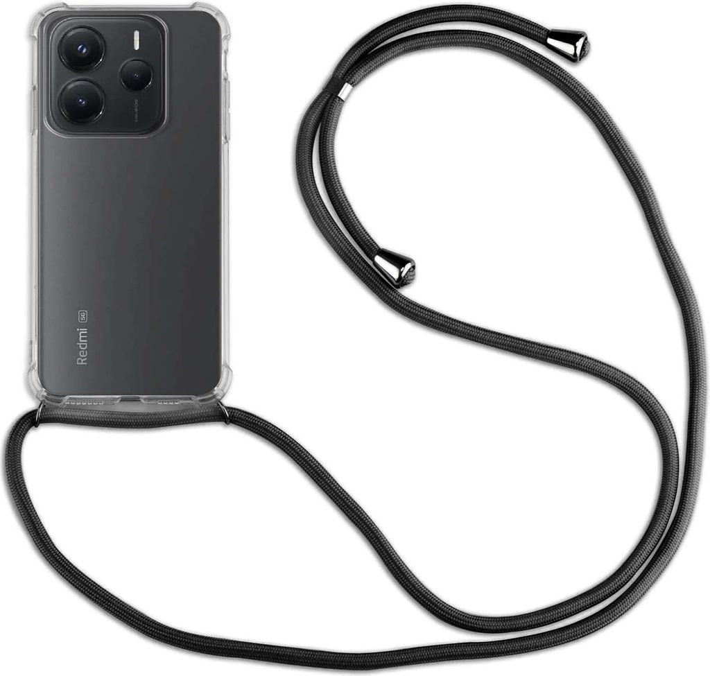 Handykett für Xiaomi Redmi Note 14 4G Hülle mit Kordel Handyhülle mit Band in Schwarz