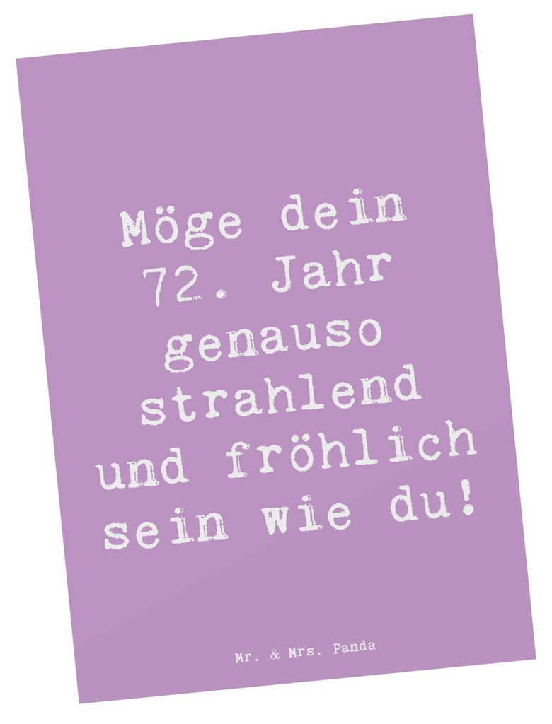 Mr. & Mrs. Panda Postkarte Spruch 72. Geburtstag Freude Glanz - Lavendeltraum - Geschenk, Grußkarte, Lebensjahr, froher Geist, Erinnerungen, Ansic...