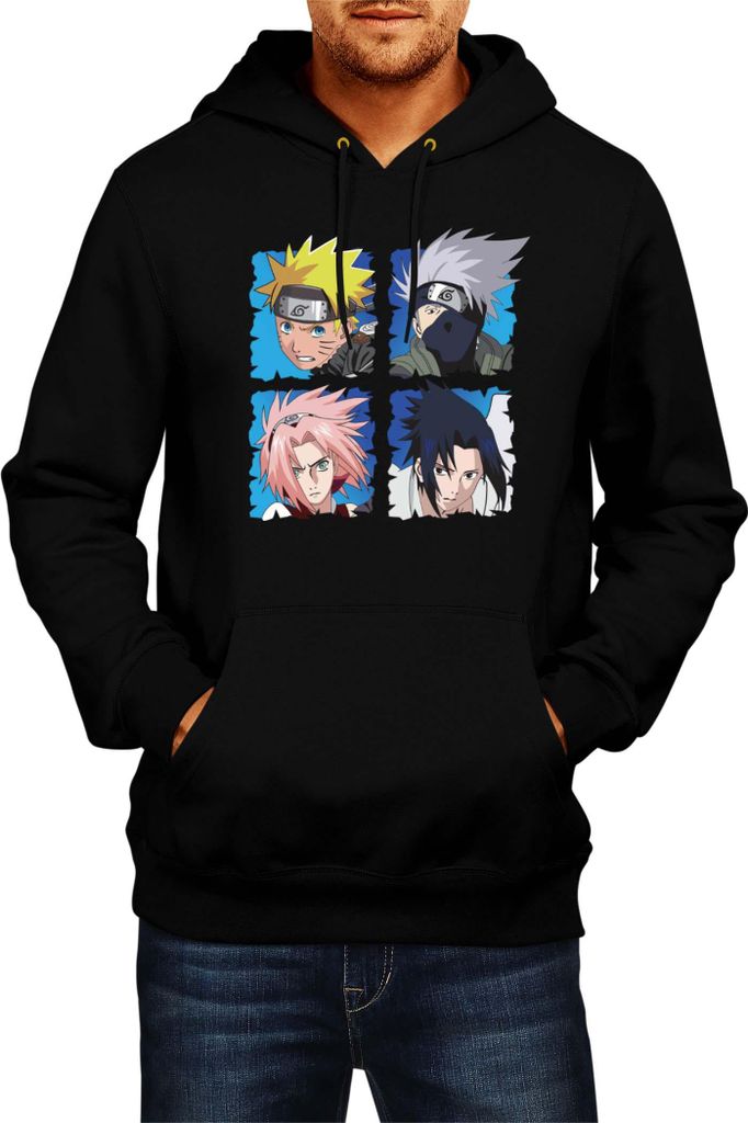 Herren Kapuzenpullover Naruto Team 7 03, Man XL / Schwarz