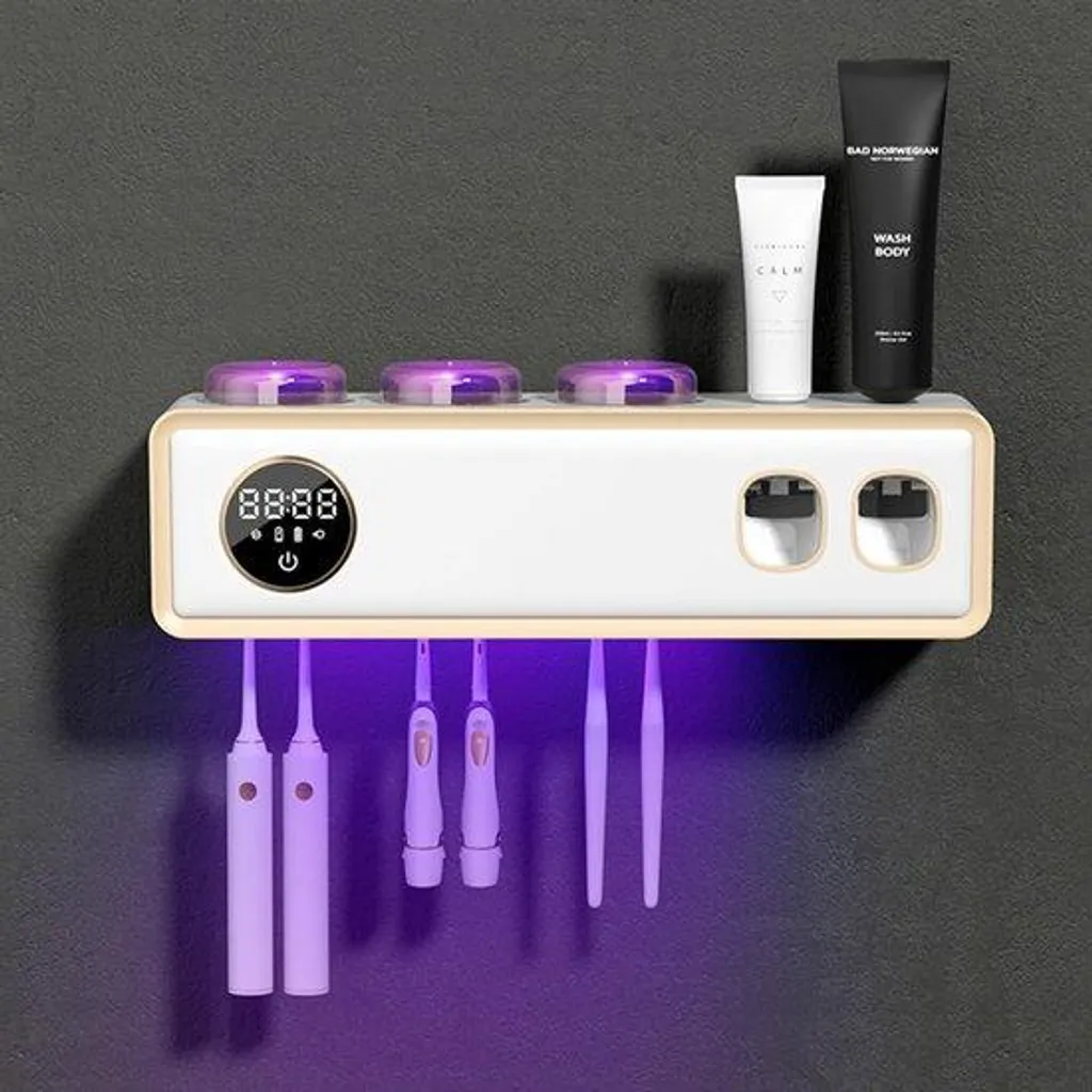 Support de brosses à dents UV pour famille, 6 places, blanc et LED