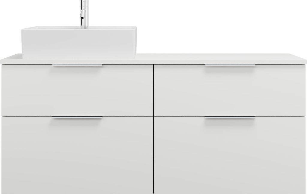 burgbad Eqio Keramik-Aufsatzwaschtisch quadratisch, links, inklusive Waschtischunterschrank mit 4 Schubladen, Breite 1400mm, SGUS140LF6582C0001G0146