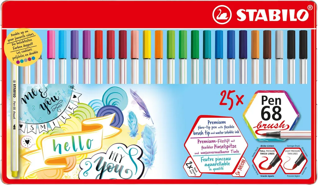 STABILO Pen 68 Brush 25 pz | Pennarelli Punta Pennello Professionali