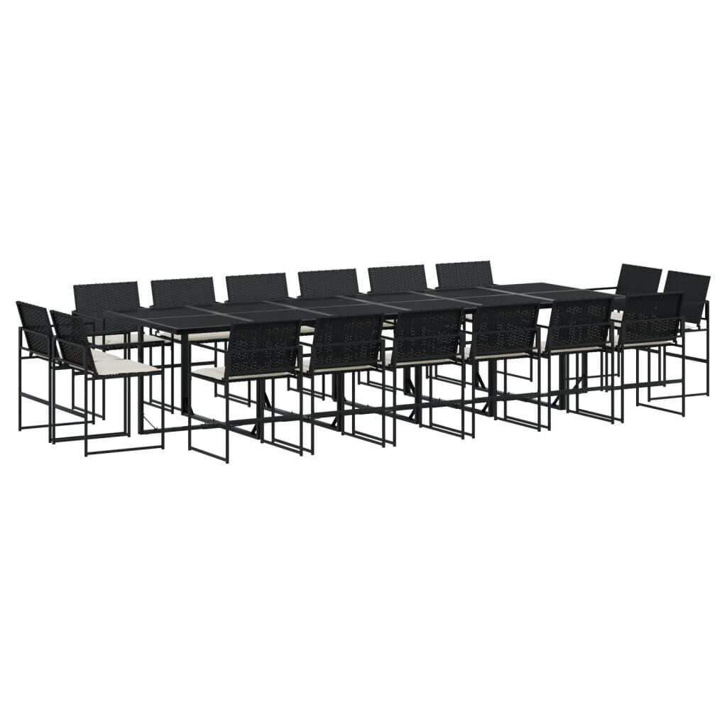 17-tlg. Garten-Essgruppe mit Kissen Schwarz Poly Rattan