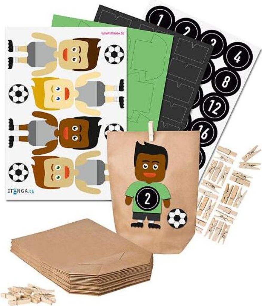 Basteladventskalender Fußballer Trikot grün Hose schwarz Sticker schwarz