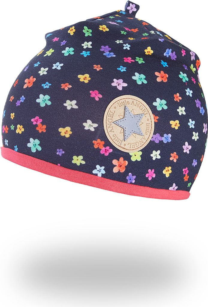 Beanie Mütze gefüttert Outlast - Dunkelblau Blumen/Erdbeerrot, 3 | 42-44 cm