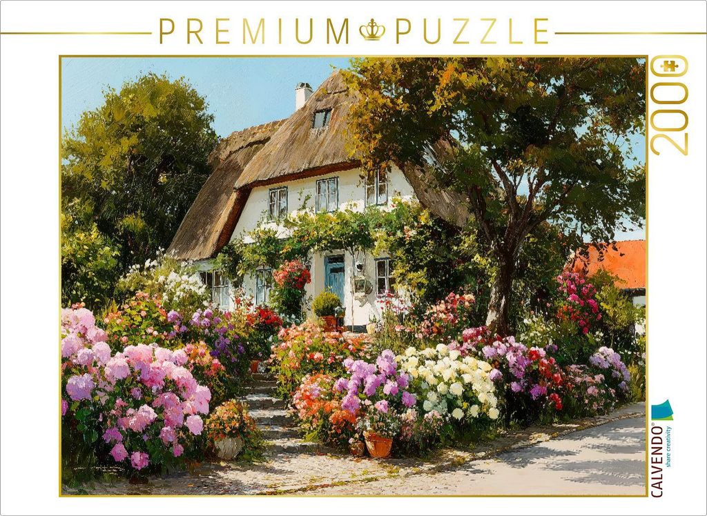 CALVENDO Puzzle Reetdachhaus auf Sylt mit blühendem Garten in Keitum | 2000 Teile Lege-Größe 90x67cm Foto-Puzzle für glückliche Stunden