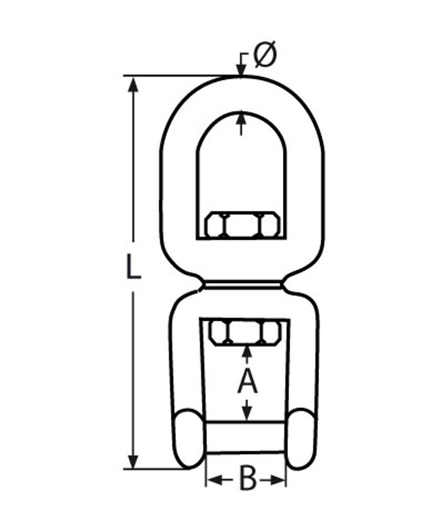 Wirbel Auge-Gabel mit Innensechskant, Edelstahl A4 AISI316, 8mm