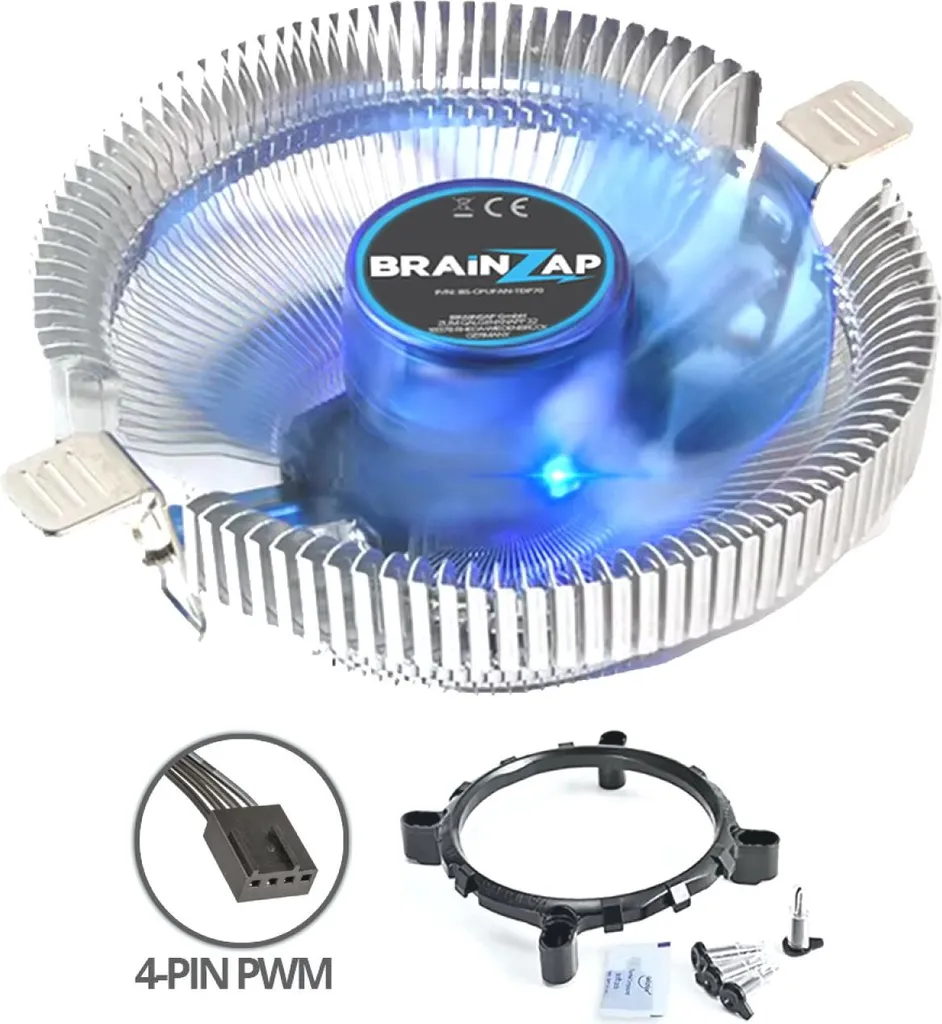 BRAINZAP CPU Cooler 4-PIN PWM 70W TDP Fan Processore Intel+AMD 1150 1151 1155 1700 AM2 AM3 AM4 Tutte le prese