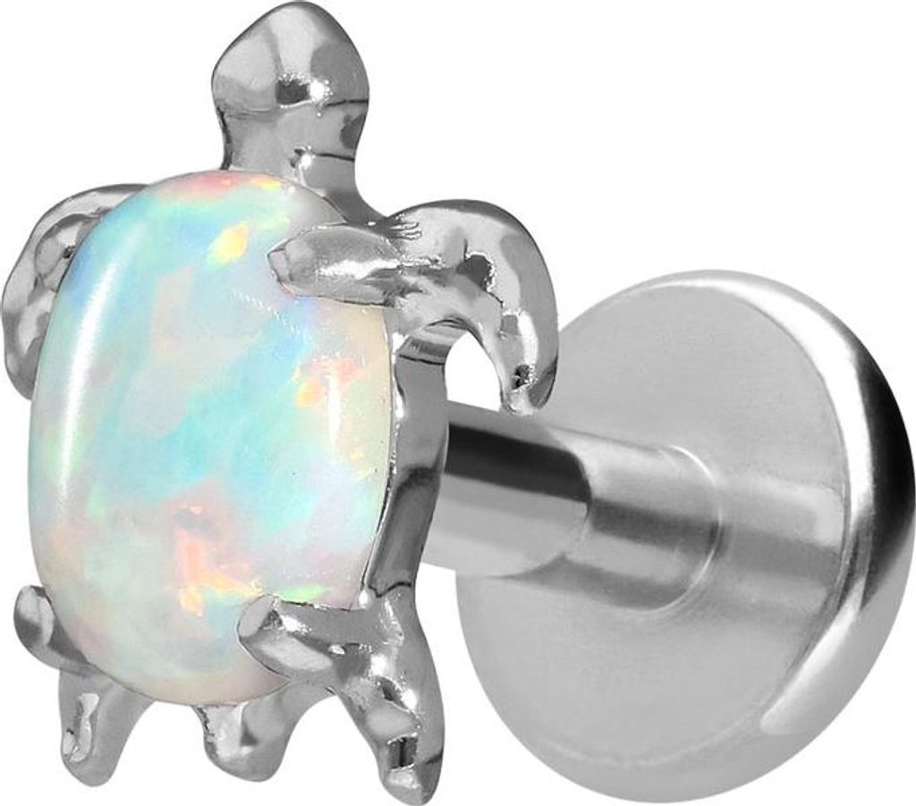 Ohrpiercing, Nasenpiercing Titan Labret mit Innengewinde SCHILDKRÖTE Silber Stablänge: 8mm | Stabstärke: 1,6mm