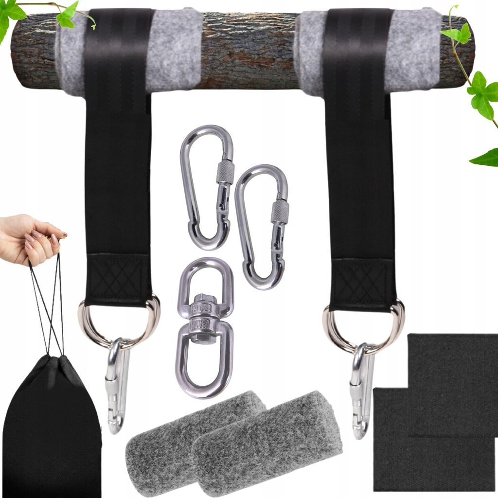 FIT4MED | Set Band Halter - Schwarz - 152 Cm - 360-grad-drehung - Sicherheitskarabiner - Hängemattenzubehör