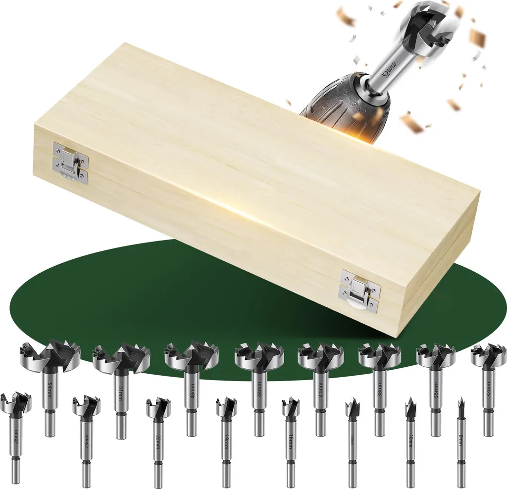 Jeu de 13 forets Forstner 10-60mm pour perçage bois précis en argent