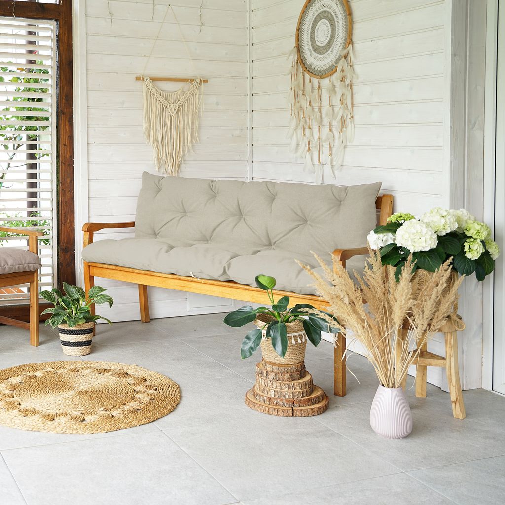 4L Textil Gartenbankauflage Hollywoodschaukel Auflage Bankauflage outdoor Sitzkissen Bank Gartenbank wetterfest (120x50x50 cm Beige) UV-beständig