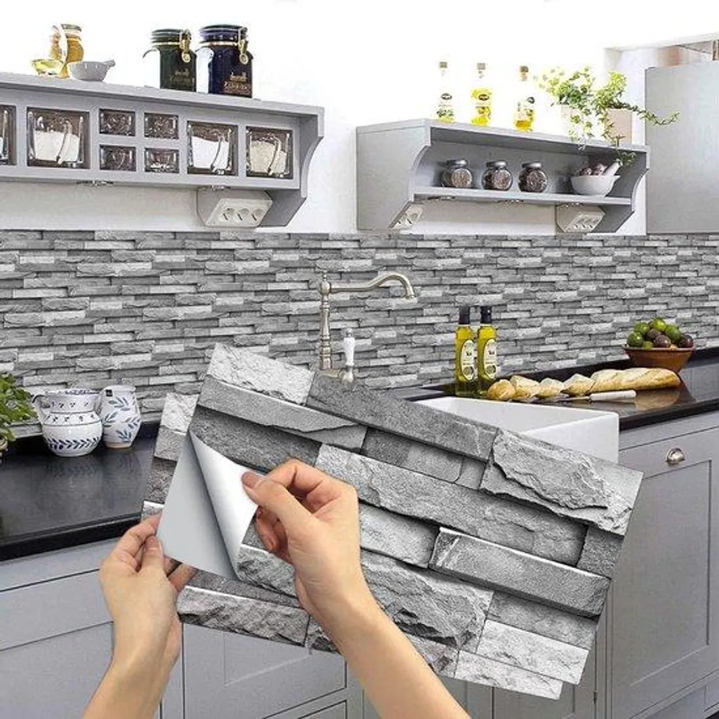 Crédence Adhésive Grise pour Cuisine et Bain - 24 Stickers 15 x 30 cm