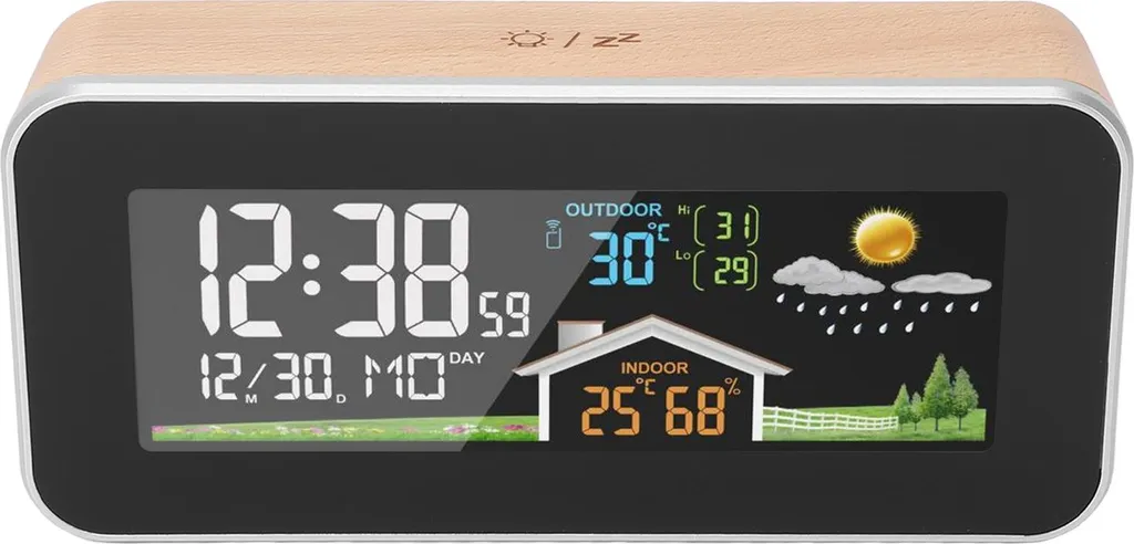 Station météo domestique avec réveil et thermomètre sans fil intérieur - 3