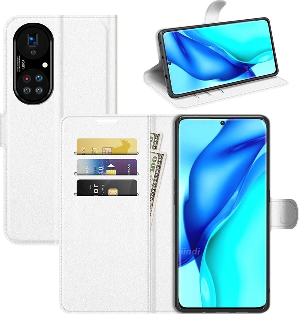 Schutzhülle für Huawei P50 Pro Case Handy Hülle Cover Case Schutztasche Wallet Etuis, Farbe:Weiß
