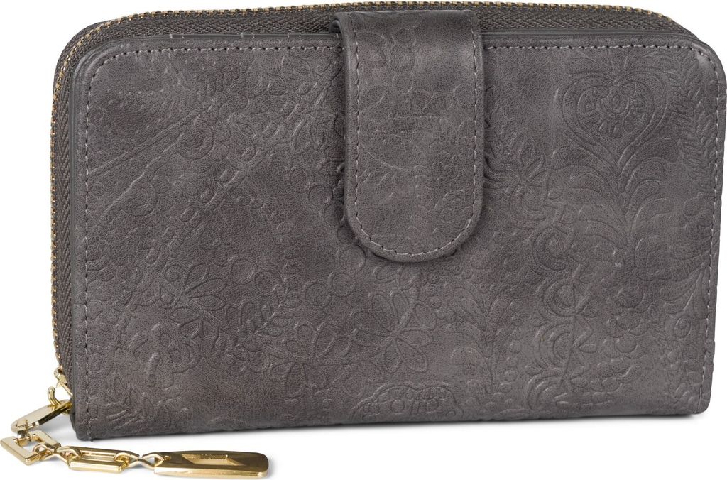 styleBREAKER Geldbörse mit Paisley Blumen Blüten Prägung, umlaufender Reißverschluss und RFID Schutz, Portemonnaie, Damen 02040098