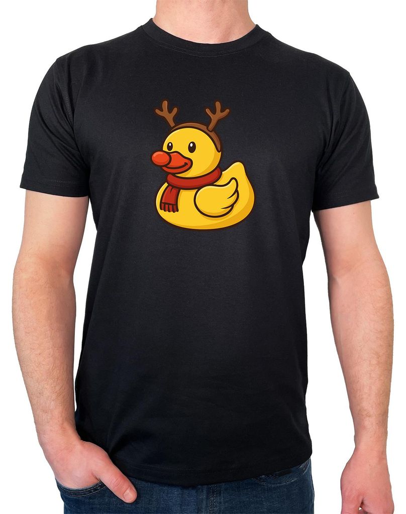 Huuraa Herren T-Shirt Quietscheente Rudolf Gummiente Rentier M Black Bio Baumwolle Fairtrade Herrenshirt Geschenkidee
