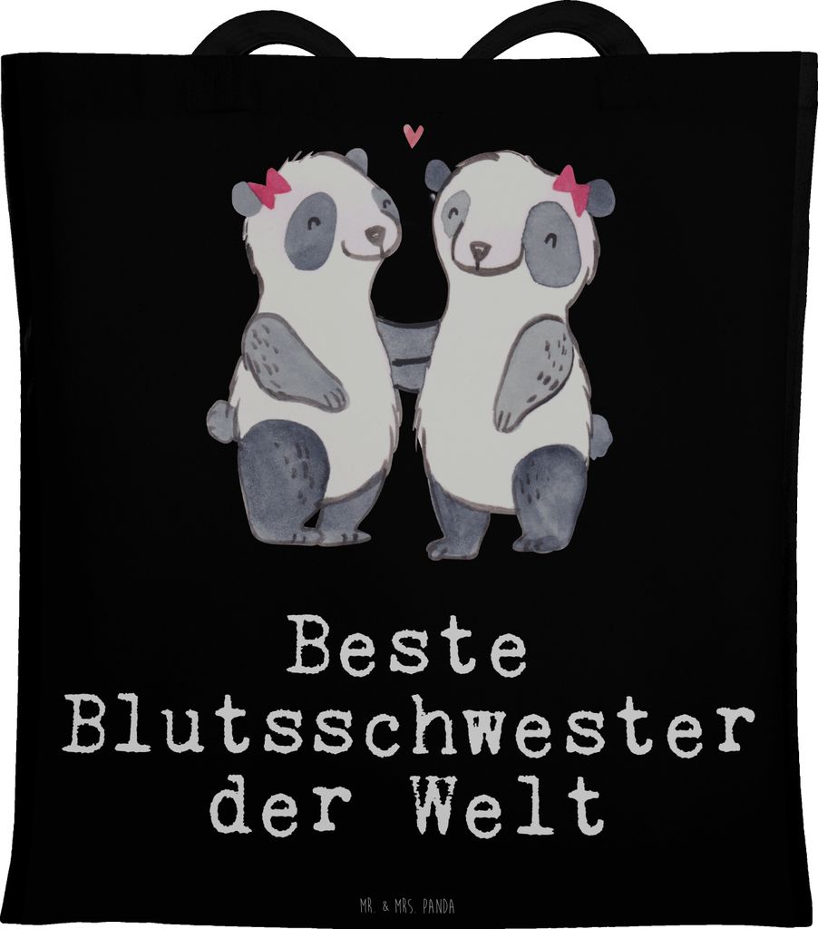 Mr. & Mrs. Panda Tote Bag Panda Beste Blutsschwester der Welt - Schwarz - Geschenk, Sister, totebag, Tasche, Schultasche, Tochter, Liebe, Blutsgesc...