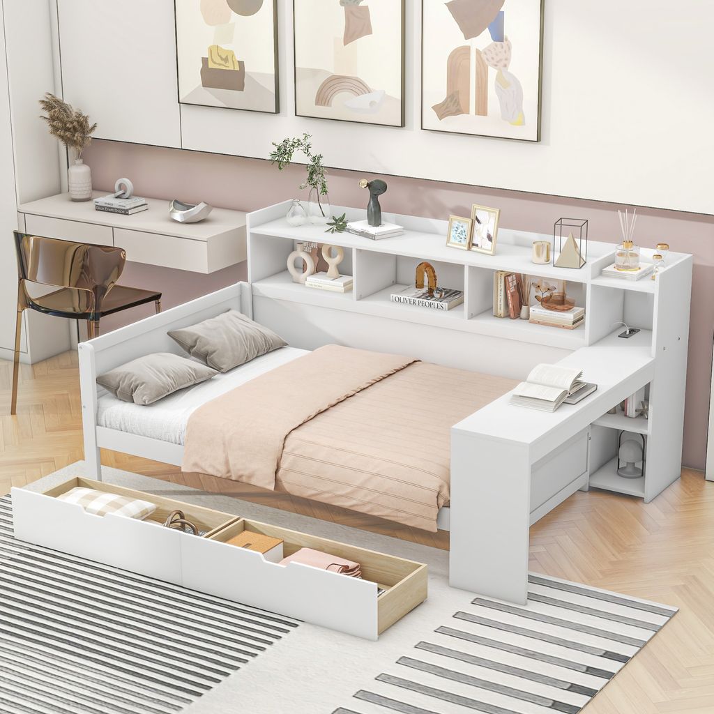 MODFU Schlafsofa Tagesbett 90x200cm mit Nachttischablage Produktbild 3