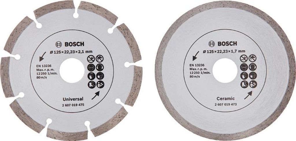 Diamanttrennscheibe für Fliesen und Baumaterial, Durchmesser: 125 mm, 2er-Pack