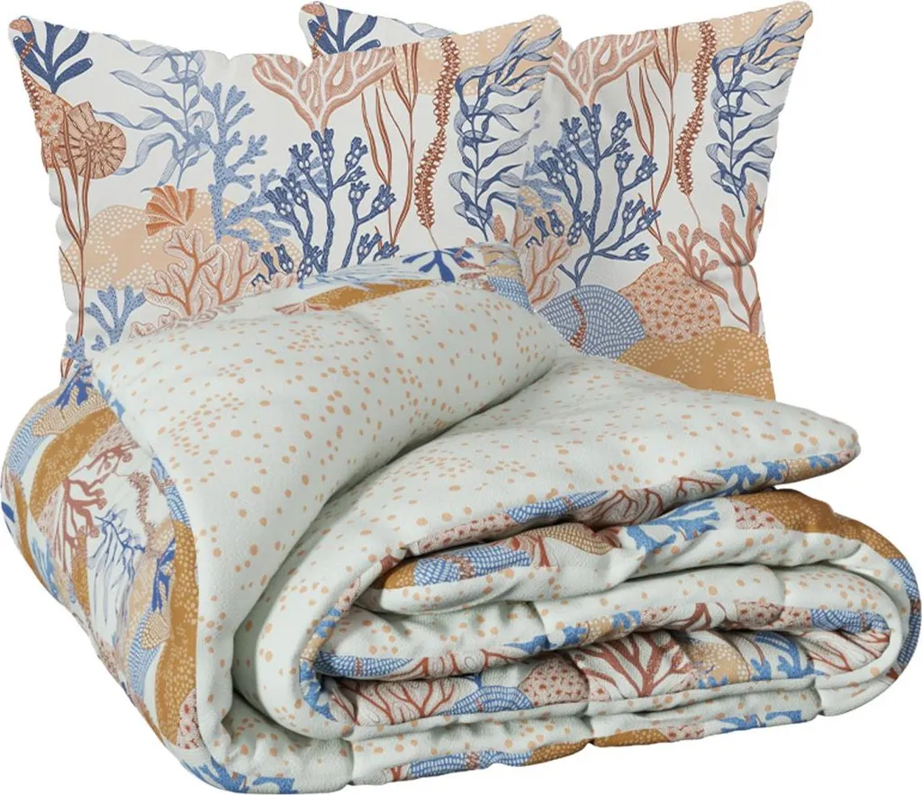 Linge de lit Azura 240x220cm en coton doux Atmosphera imprimé bleu