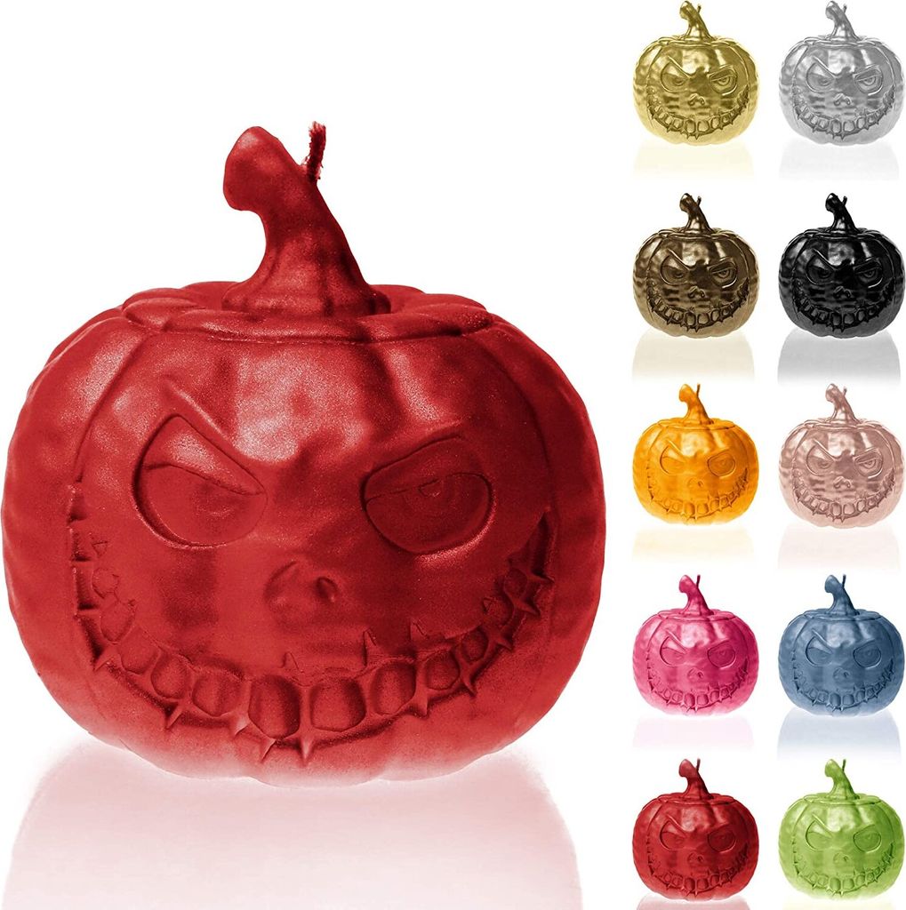 Candellana Kerze Halloween Kürbis - Höhe: 9,5 cm - Brennzeit 54h - Halloween - Handgefertigt in der EU - Rot