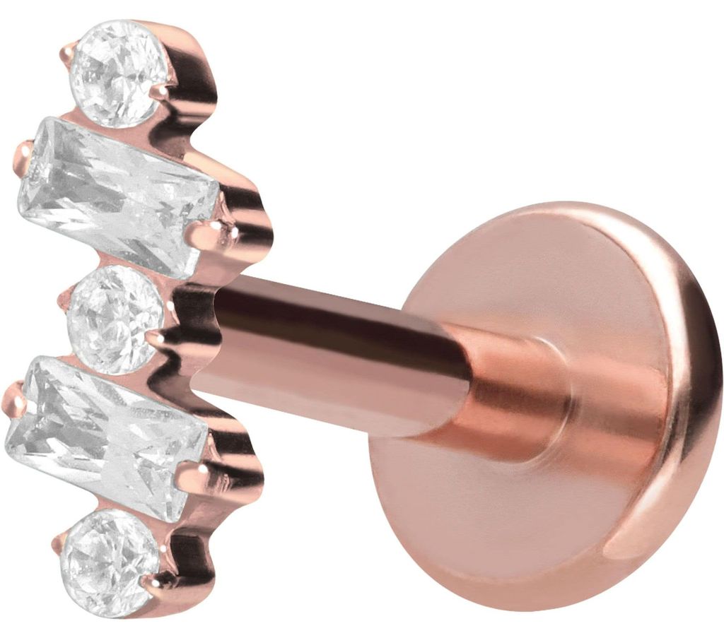 Ohrpiercing, Nasenpiercing Titan Labret mit Push Fit EINGEFASSTE KRISTALLE RoséGold Stablänge: 6mm | Stabstärke: 1,2mm