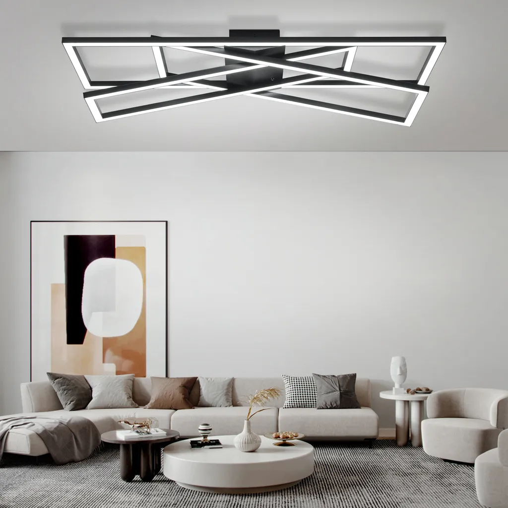 ZMH Plafonnier LED Dimmable 45W Noir avec Télécommande pour Salon Moderne