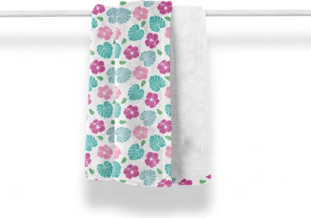 ABAKUHAUS Coperta in morbido pile flanella tropicale, motivo floreale-giardino, morbida e confortevole per interni ed esterni, 125 x 175 cm, rosa turchese