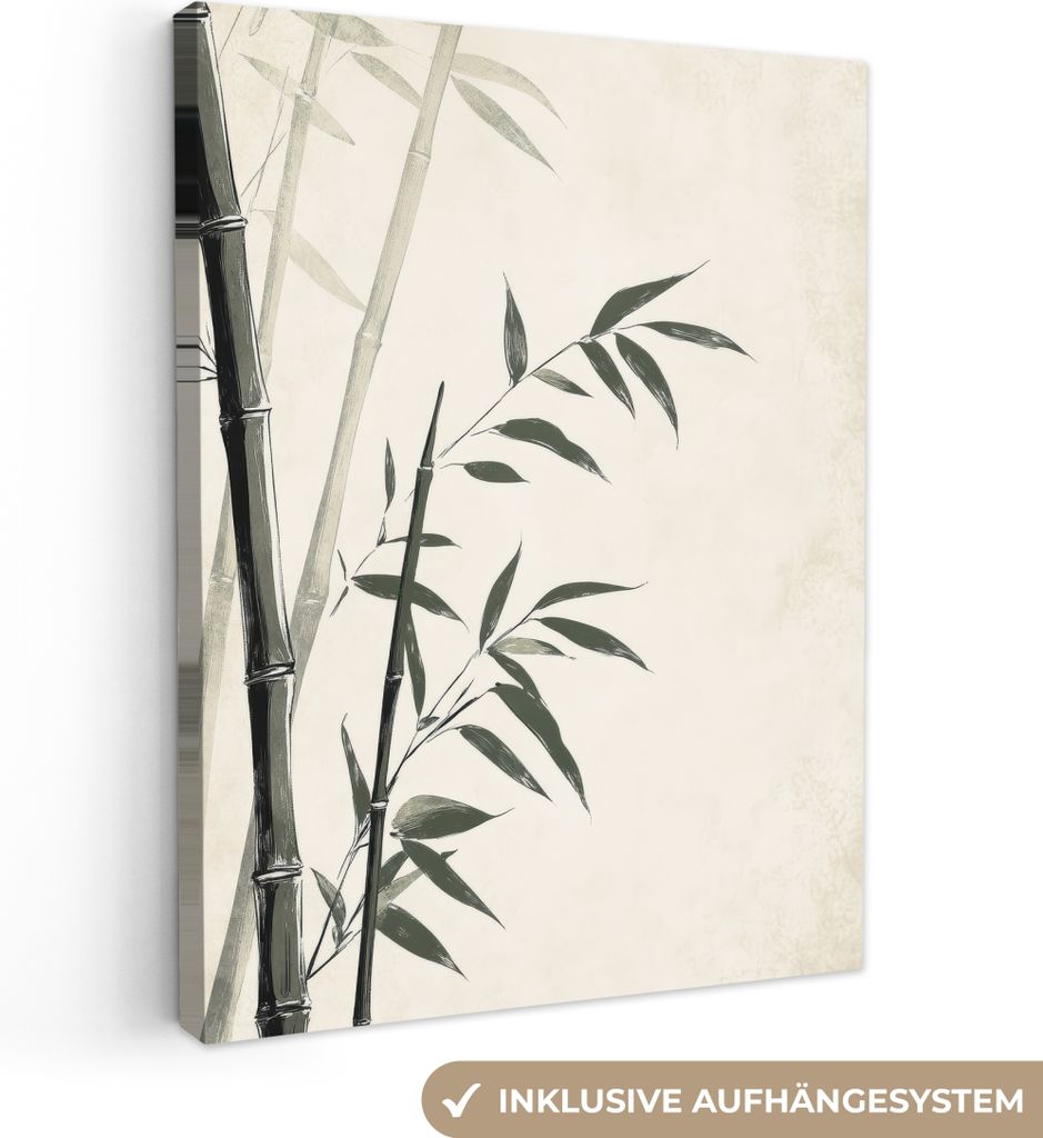 Leinwand Bilder 30x40 cm - Japandi - Bambus - Beige, Bild Modern, Wanddeko, Gemälde