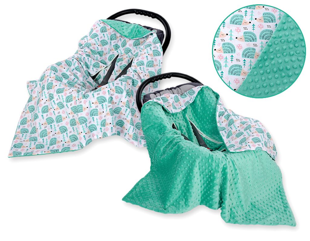 Großes Tragetuch für die Kinderwagenschale, doppelseitig - Mint-Igel