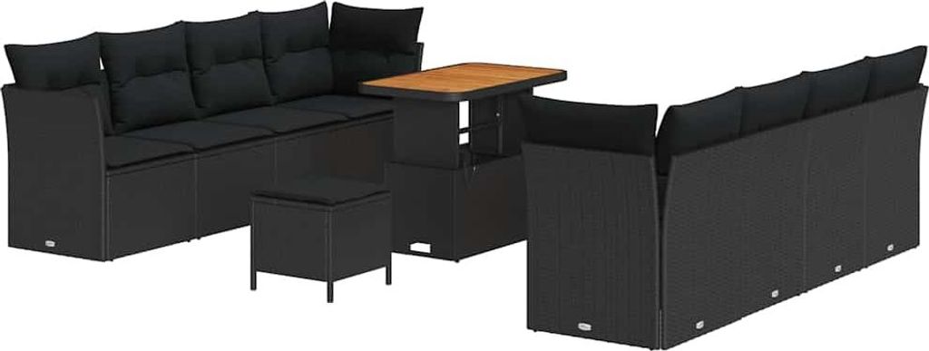 Gartensofa-set 11 pcs Schwarz Poly-Rattan